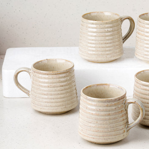 Creamy Spiral Ceramic Tea Cup Set of 6, 220 ML Each | Microwave and Dishwasher Safe Coffee Cups